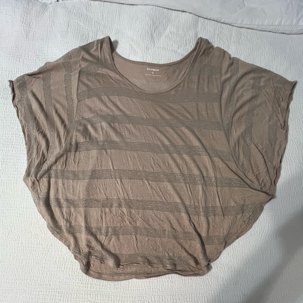 Express Taupe Striped Short Sleeve Top